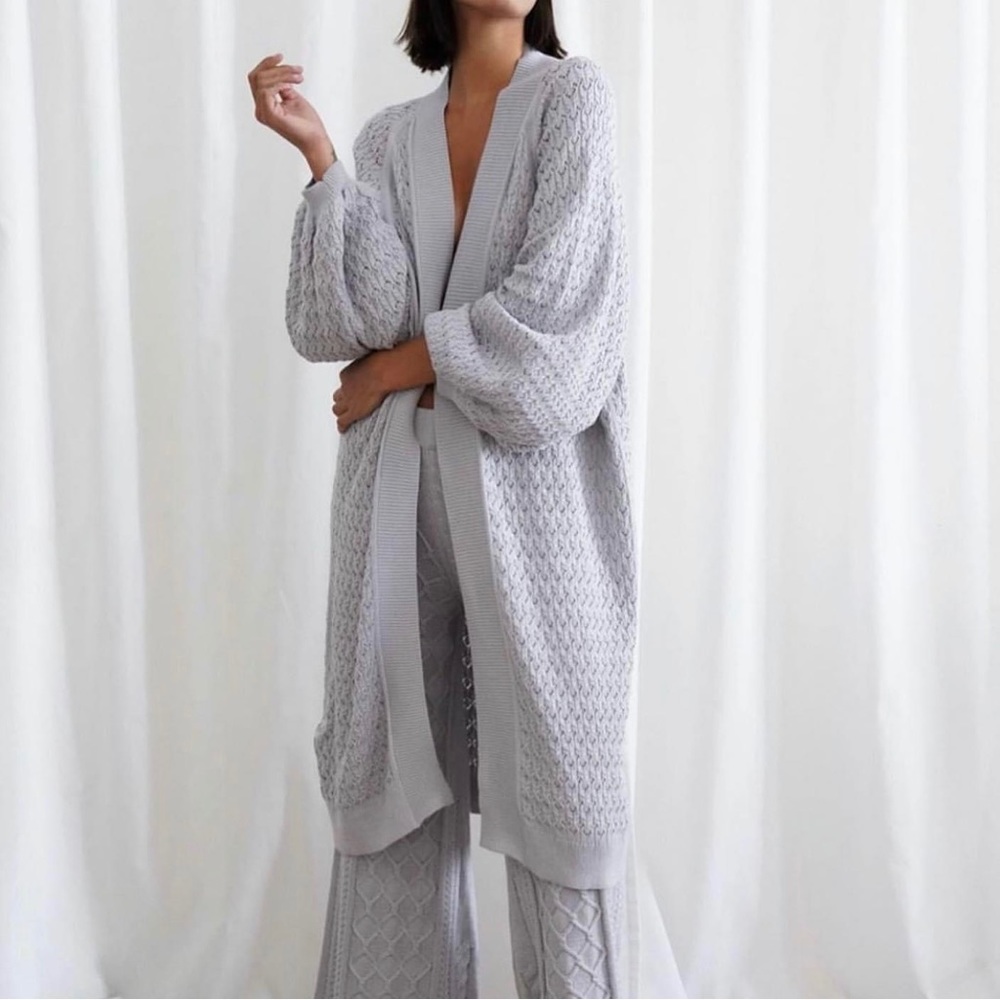 NWT I Love Mr. Mittens Grey Long Lace Cardigan Coat Sweater One Size